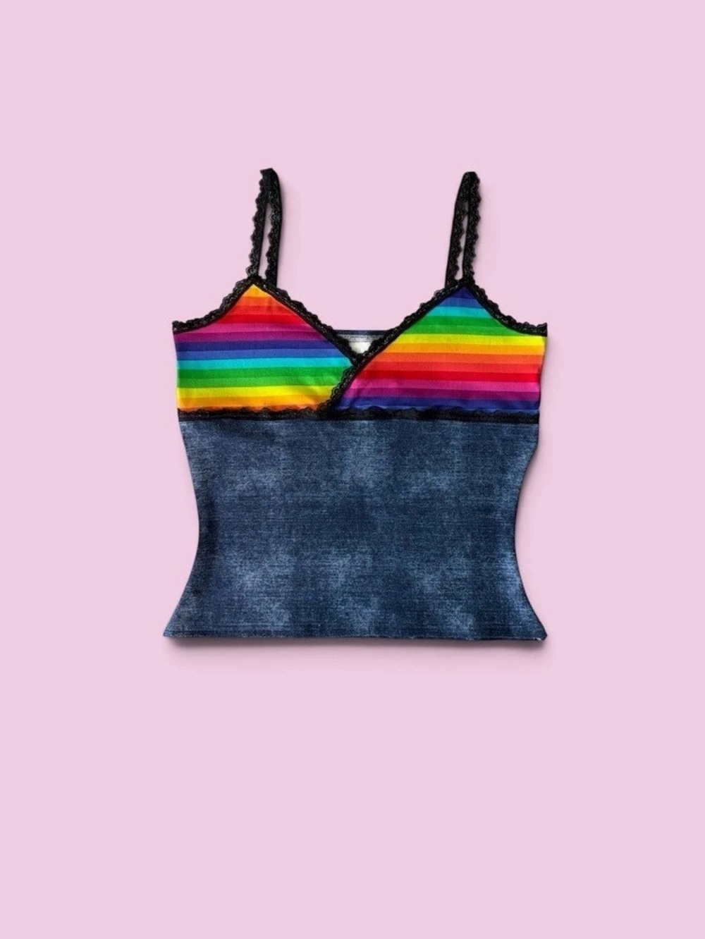 Kids Rainbow Stripe Denim-Style Matching Set